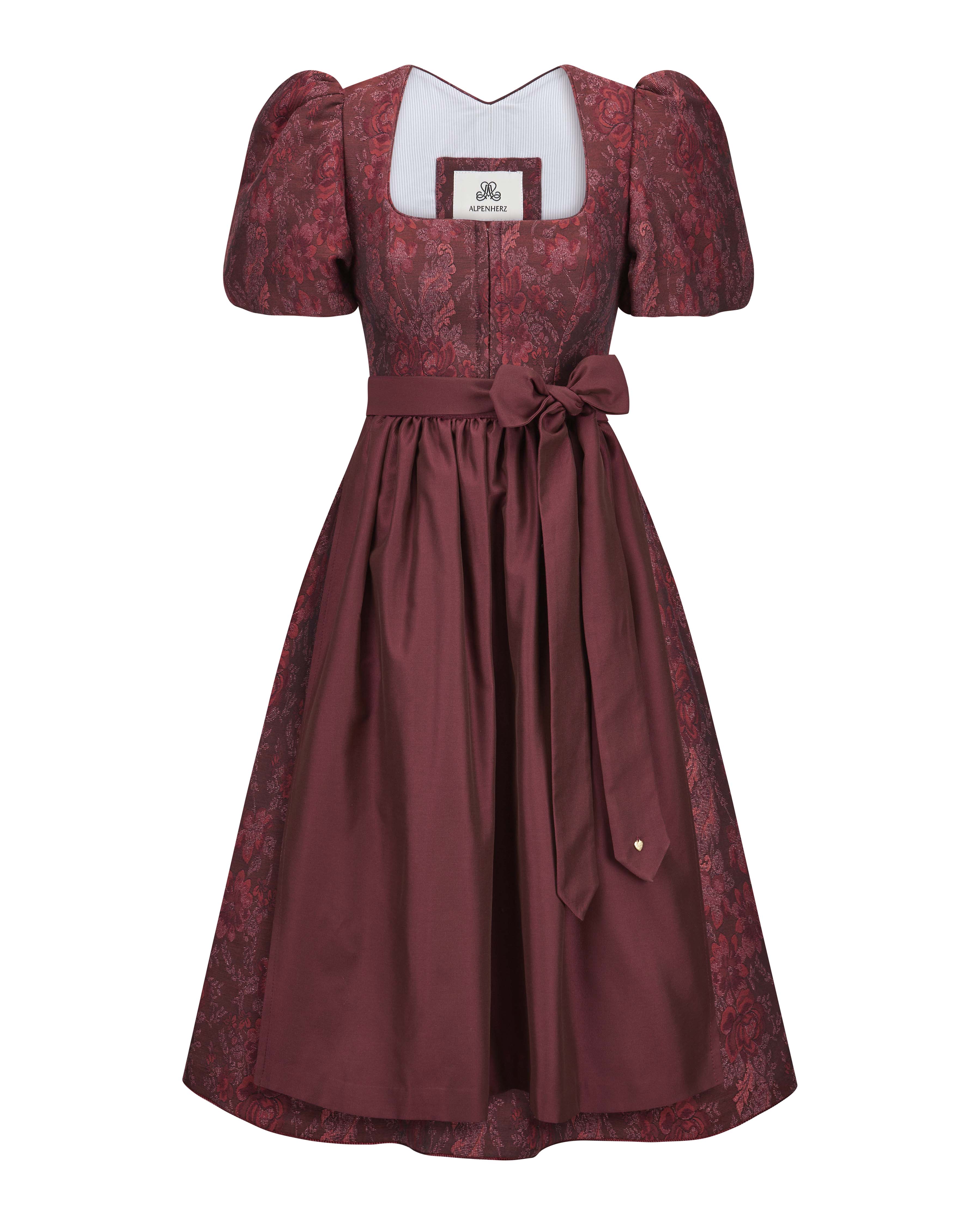 alpenherz-dirndl-barbara-rot-jacquard-mit-abnehmbarem-puffarm image 2