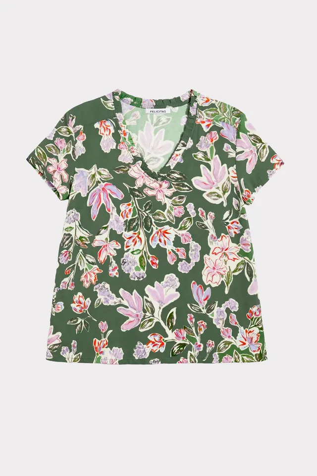 felicitas-bernadette-damen-kurzarm-bluse-mit-v-ausschnitt-und-r-schen image 1