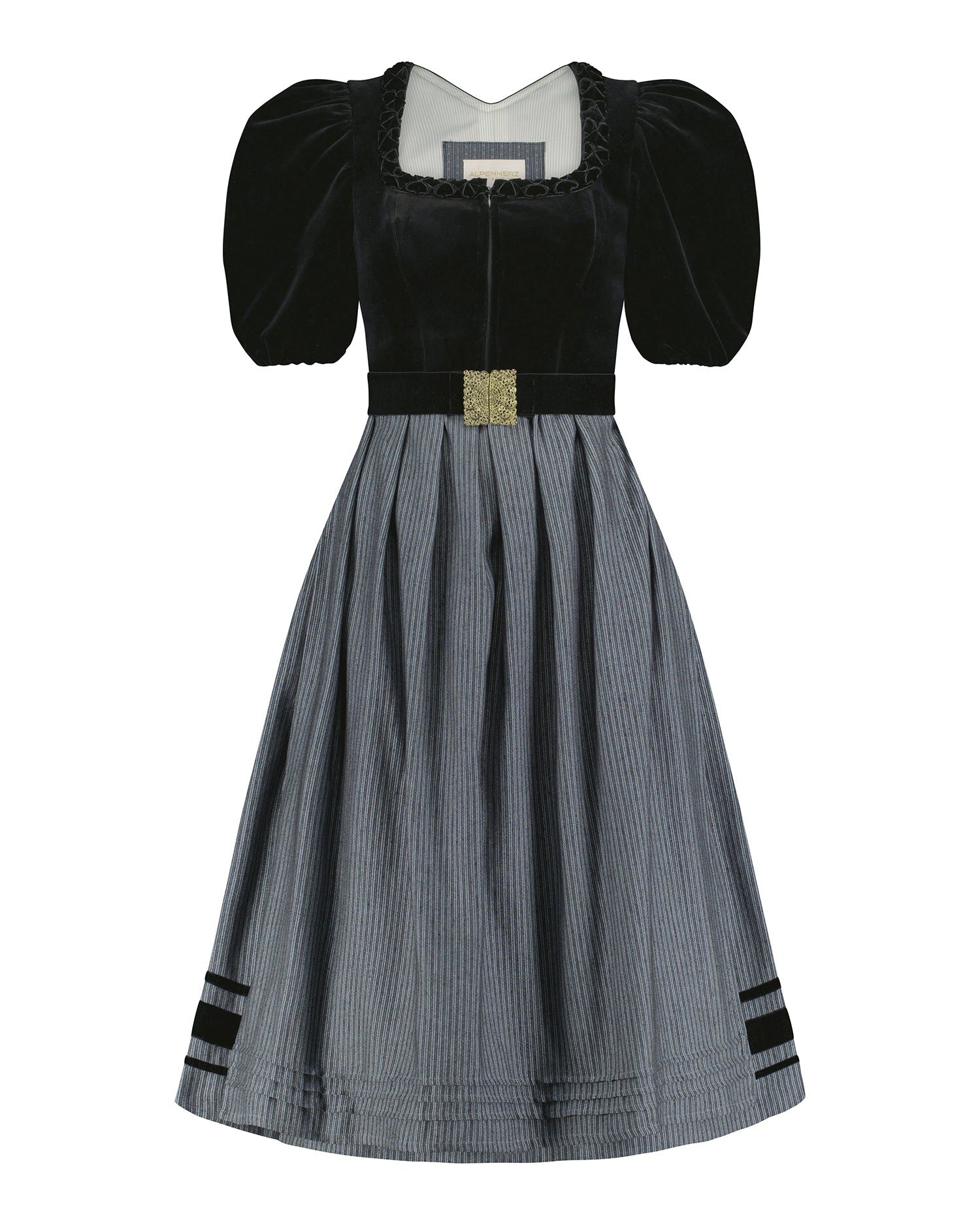 alpenherz-samtdirndl-mona-mit-puffarm-70cm-schwarz-mit-g-rtel image 1