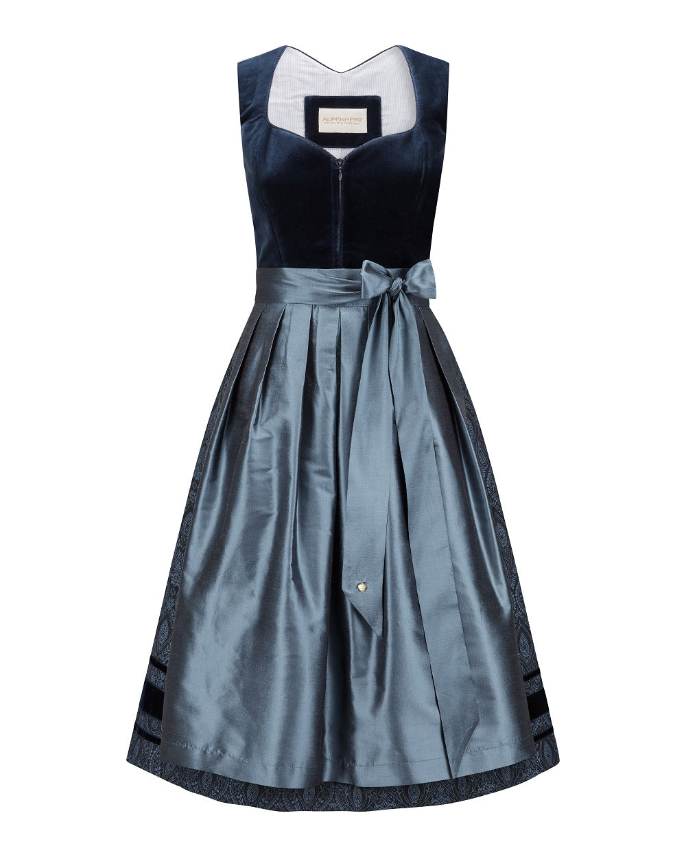 alpenherz-samtdirndl-melissa-mit-abkn-pfbarem-arm-blau-mit-seidensch-rze image 2