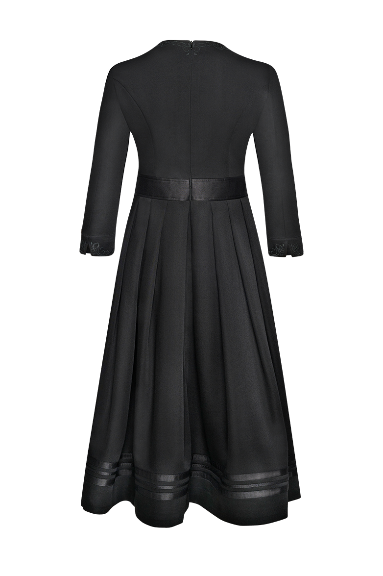 g-ssl-kerbschnitz-kleid-aus-woll-satin-3-4-arm-grau-schwarz image 2