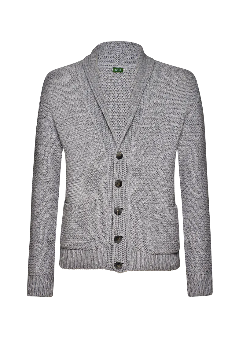 g-ssl-strickjacke-mit-schalkragen-merinowolle-grau-schwarz image 1