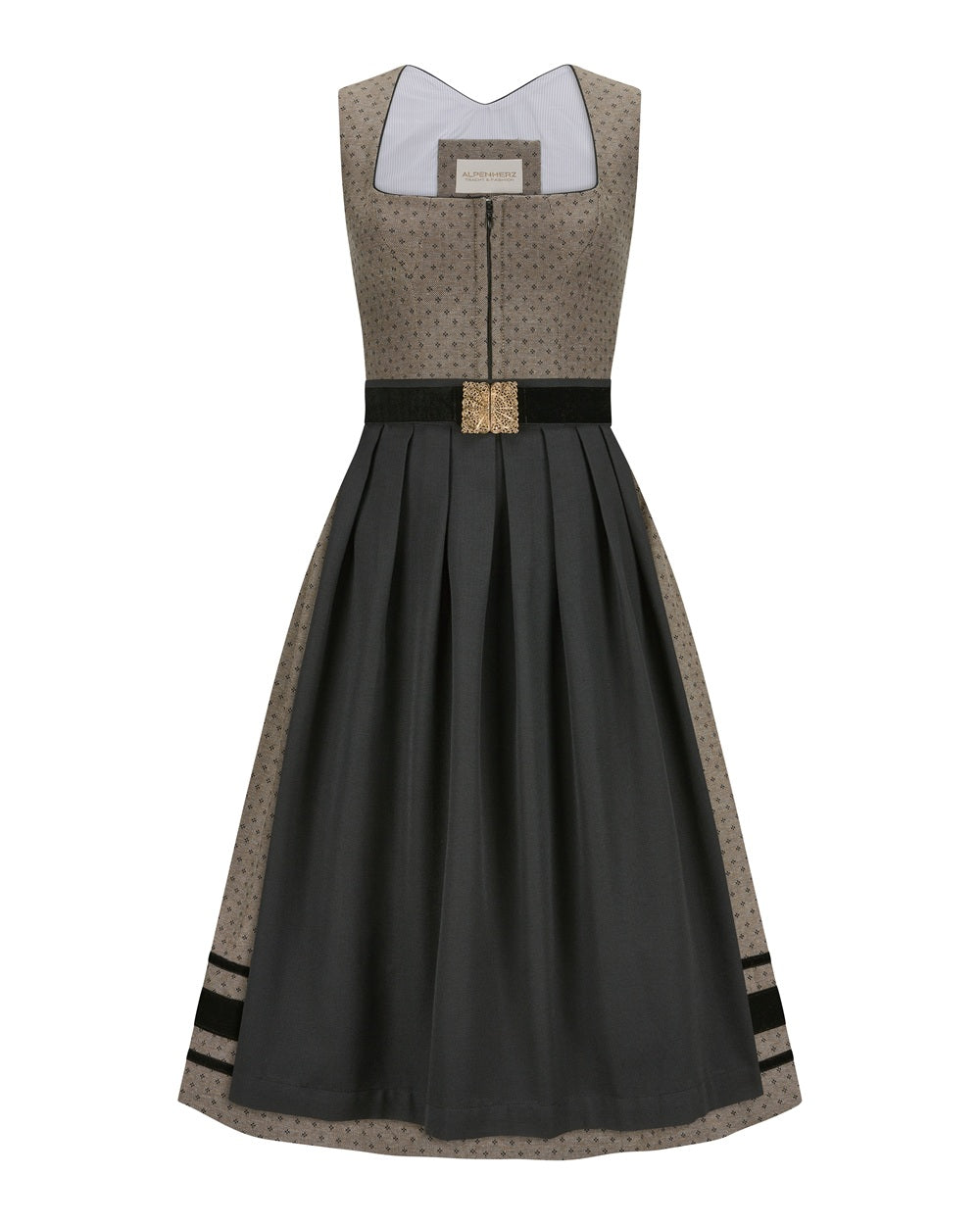 alpenherz-dirndl-nele-schwarz-beige-75cm-baumwolle image 1