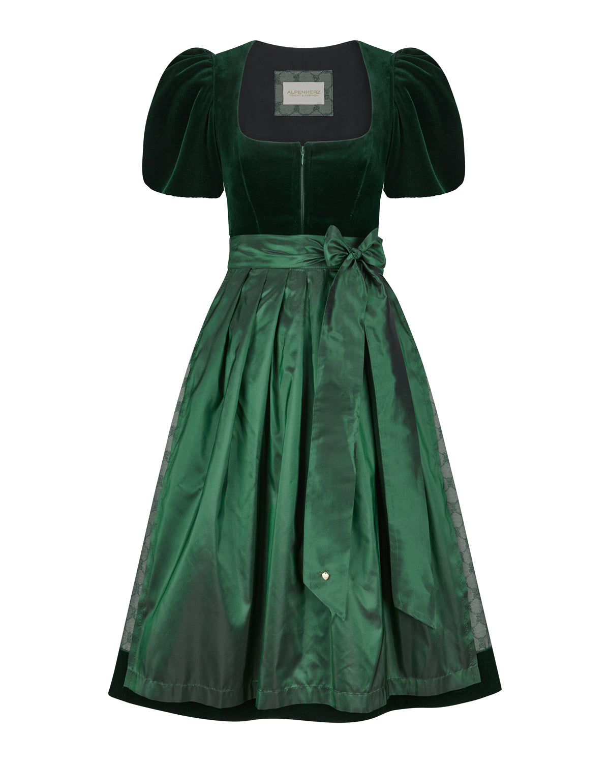 alpenherz-samtdirndl-mona-mit-abnehmbarem-puffarm-in-tannengr-n image 1