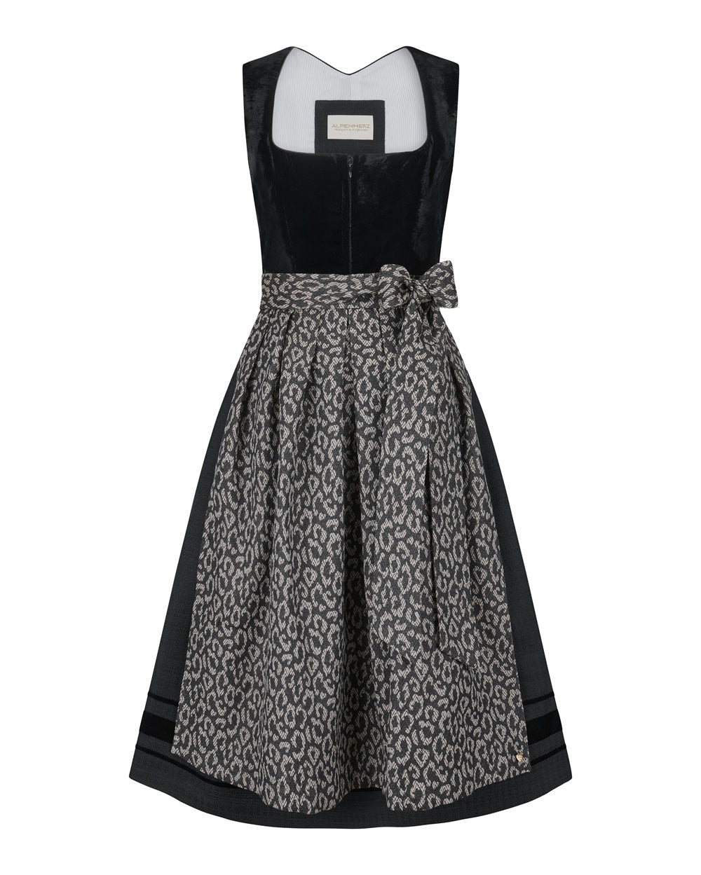 alpenherz-dirndl-leo-schwarz-beige-mit-abnehmbarem-fl-gelarm-samt-dirndl image 2