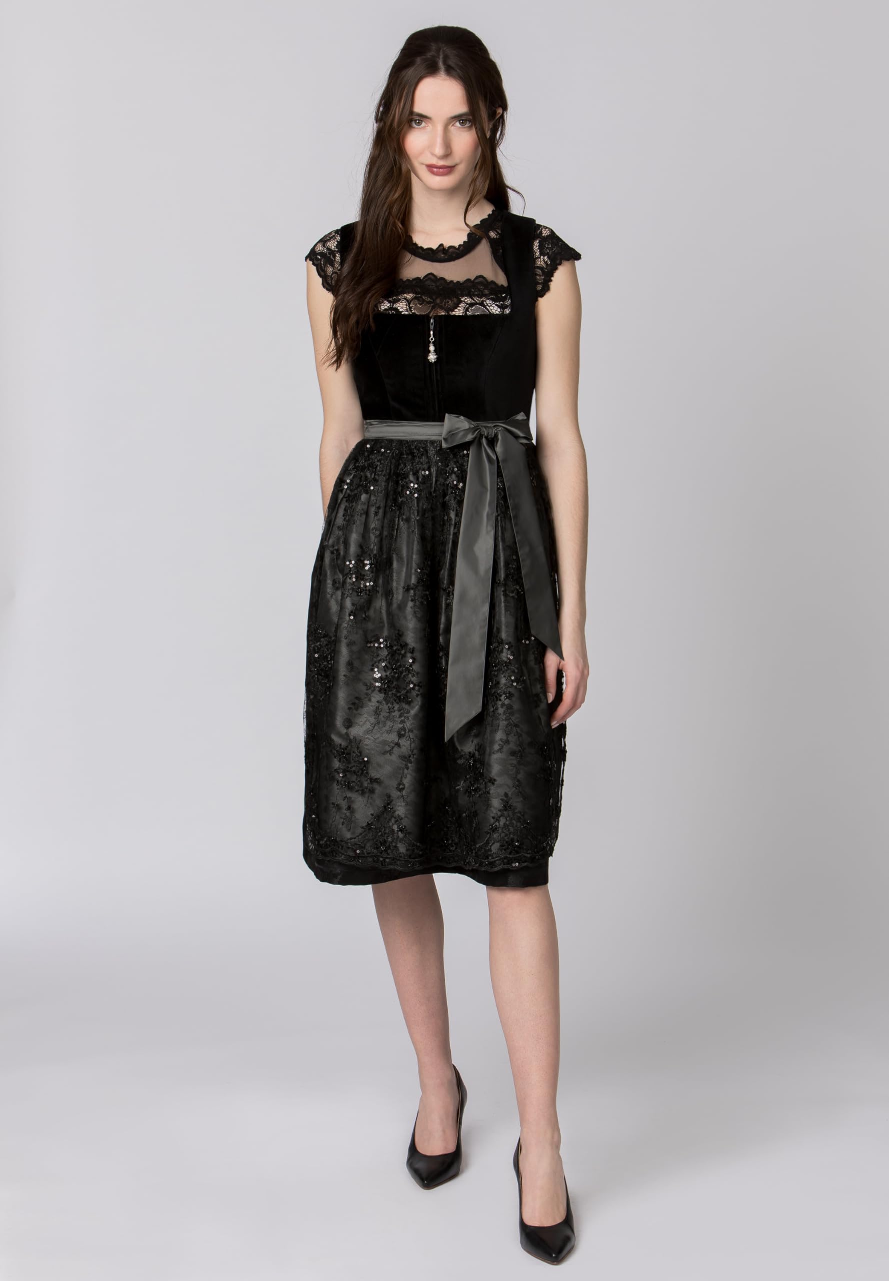 bergfeuer-damen-esta-midi-dirndl-schwarz-samt-mit-spitzensch-rze image 2