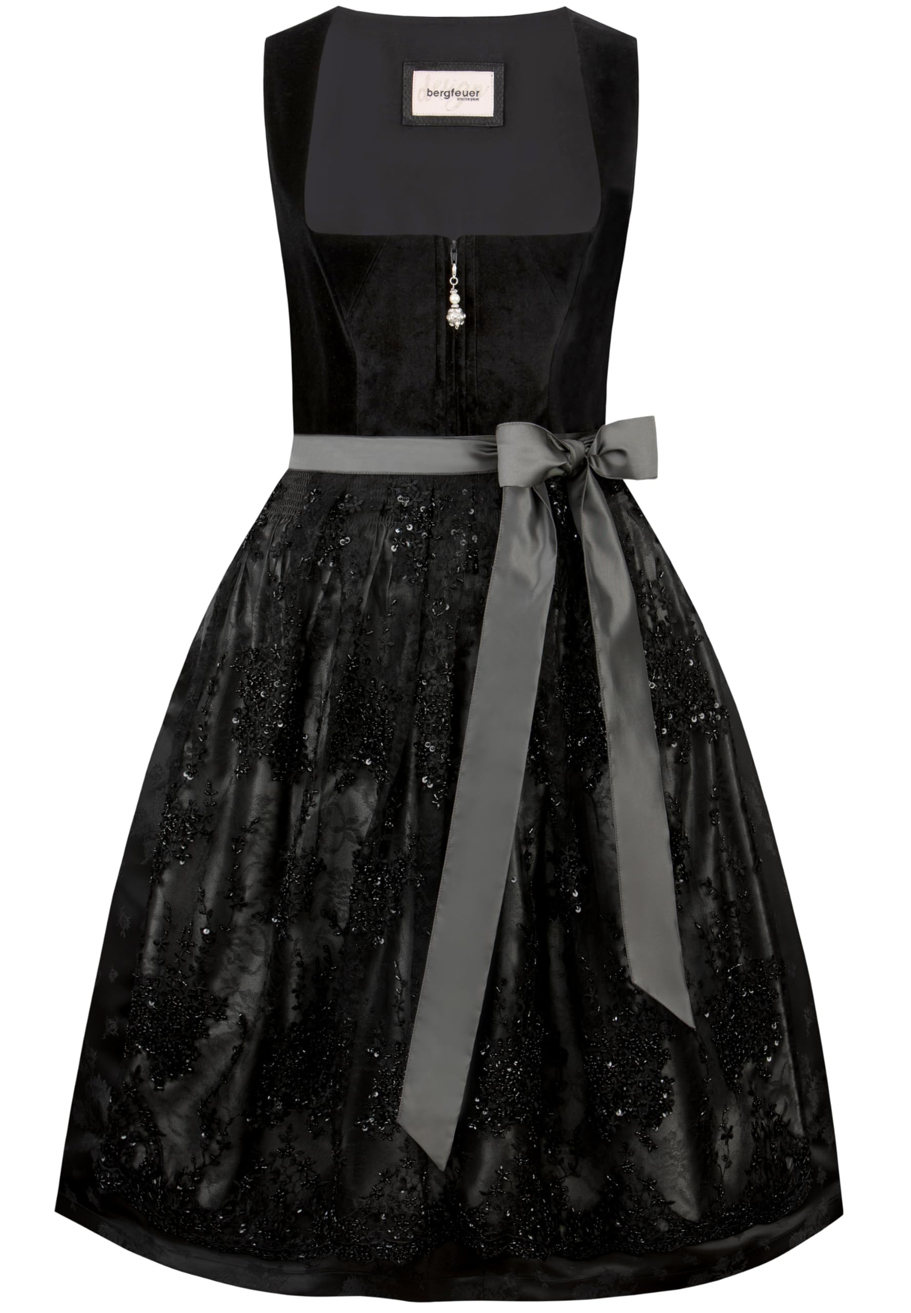 bergfeuer-damen-esta-midi-dirndl-schwarz-samt-mit-spitzensch-rze image 1