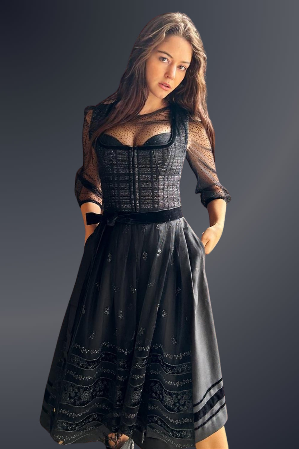 alpenherz-atelier-couture-dirndl-penelope-silber-schwarz-boucl-limited image 1