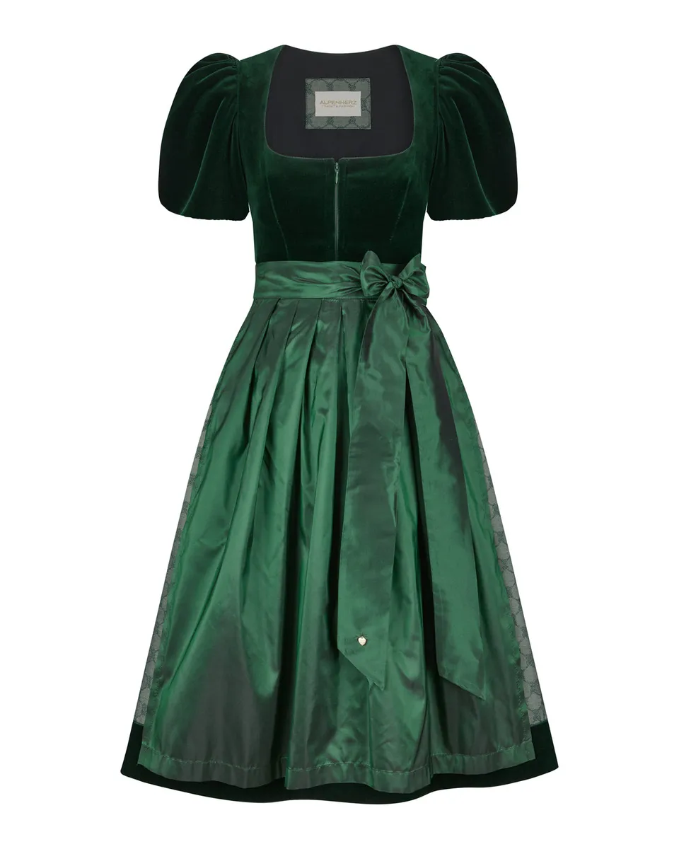 alpenherz-samtdirndl-mona-mit-abnehmbarem-puffarm-in-tannengr-n image 1