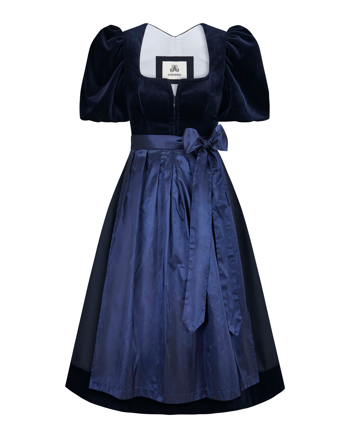 alpenherz-samtdirndl-arina-mit-puffarm-dunkelblau image 2