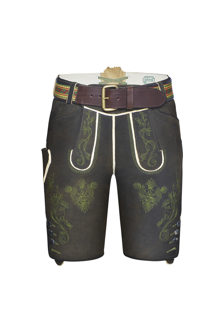g-ssl-ausseer-lederhose-kurze-hirschlederhose-in-altschwarz-braun-mit-stickerei image 1