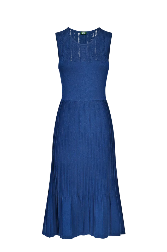 g-ssl-tailliertes-strickkleid-damen-baumwolle-blau-ajourmuster image 1