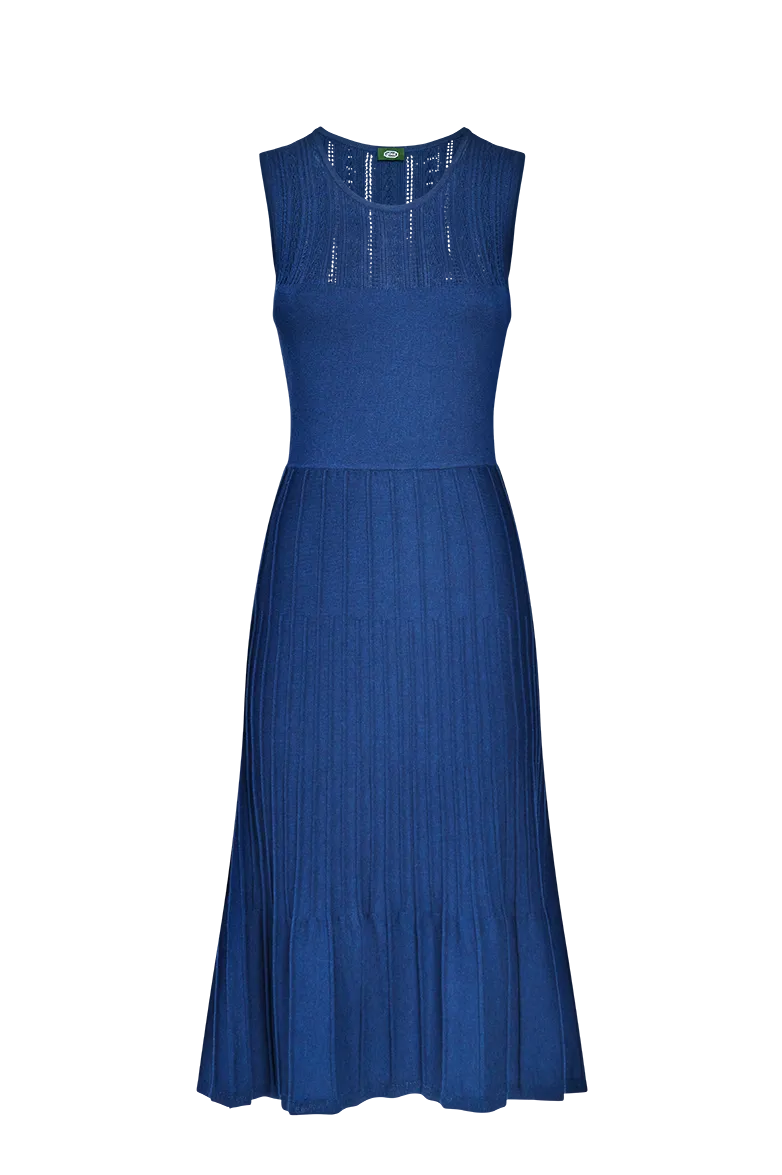 g-ssl-tailliertes-strickkleid-damen-baumwolle-blau-ajourmuster image 1
