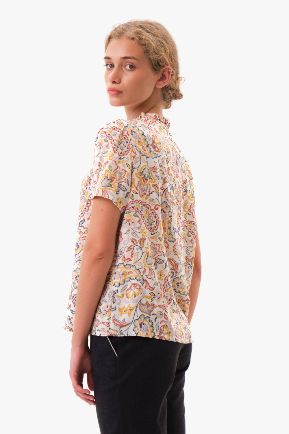 felicitas-banu-damen-bluse-kurzarm-printbluse-mit-stehkragen-und-r-schen image 3