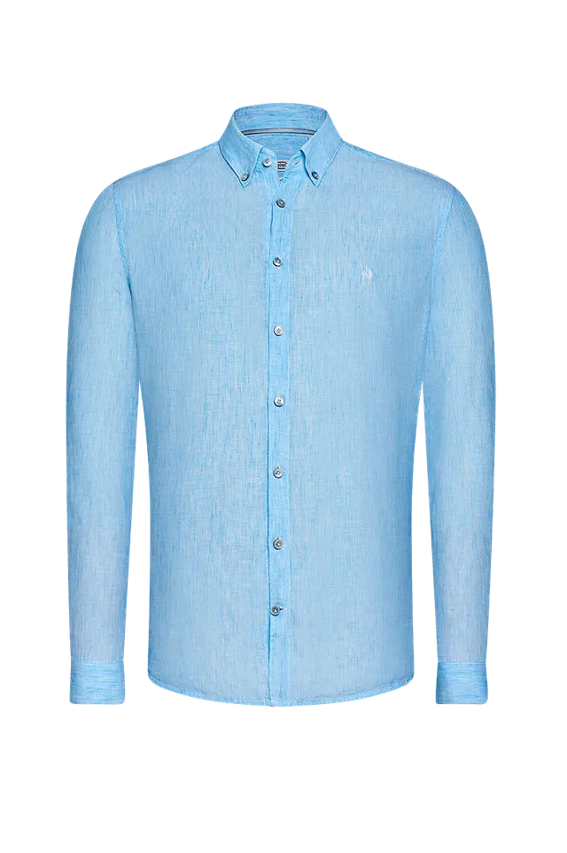 g-ssl-gegen-die-hitz-leinenhemd-button-down-blau-gestreift image 1