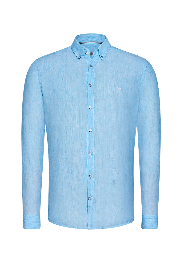 g-ssl-gegen-die-hitz-leinenhemd-button-down-blau-gestreift image 1