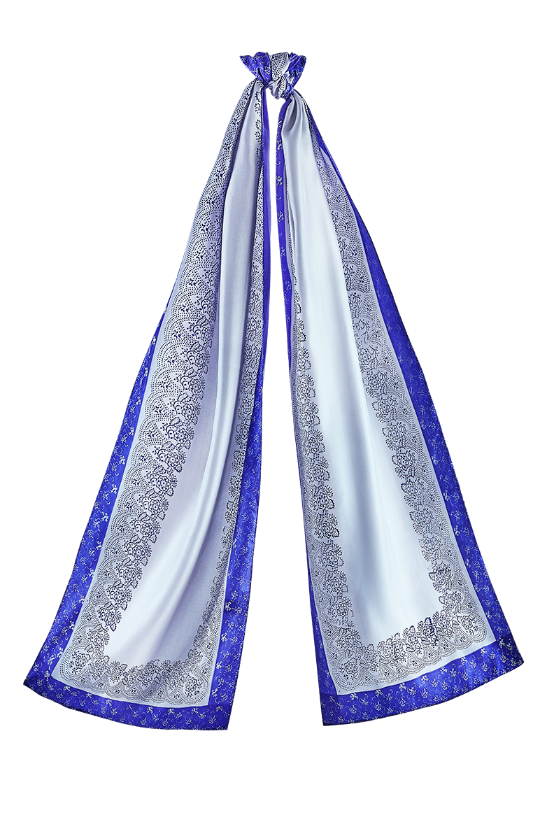 g-ssl-seidenschal-blau-modeldruck-bord-ren-reine-seide image 1
