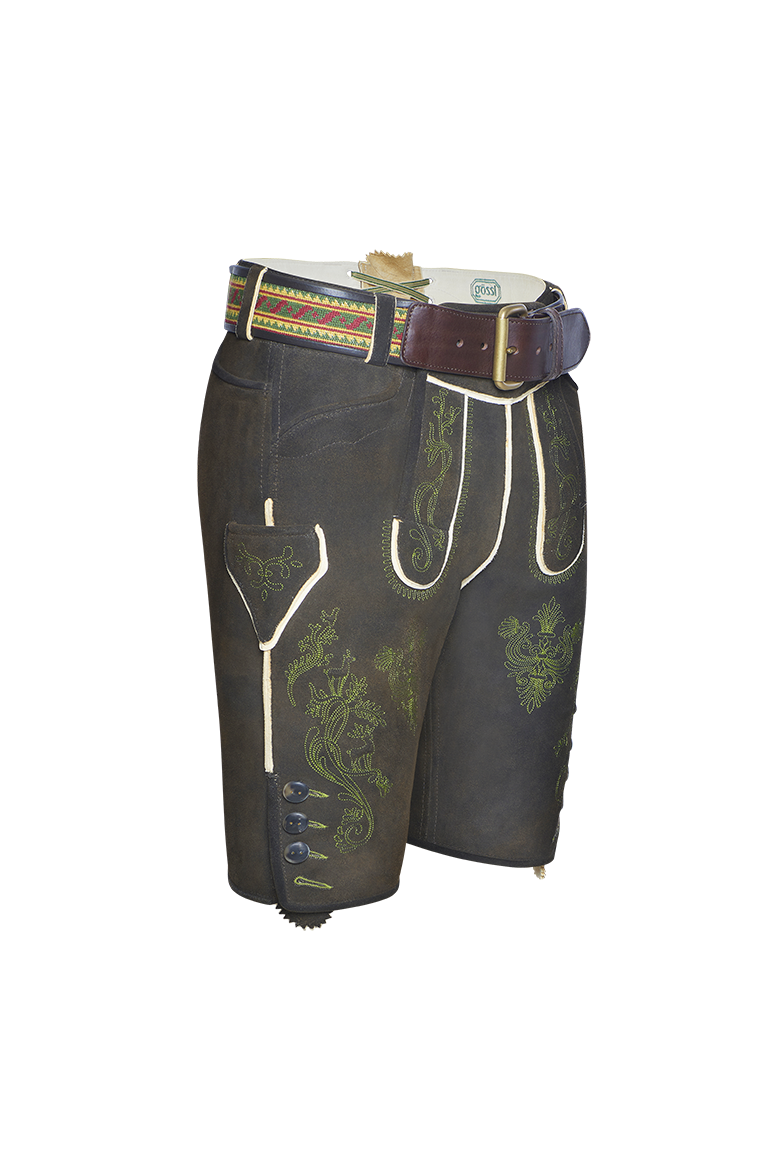 g-ssl-ausseer-lederhose-kurze-hirschlederhose-in-altschwarz-braun-mit-stickerei image 2