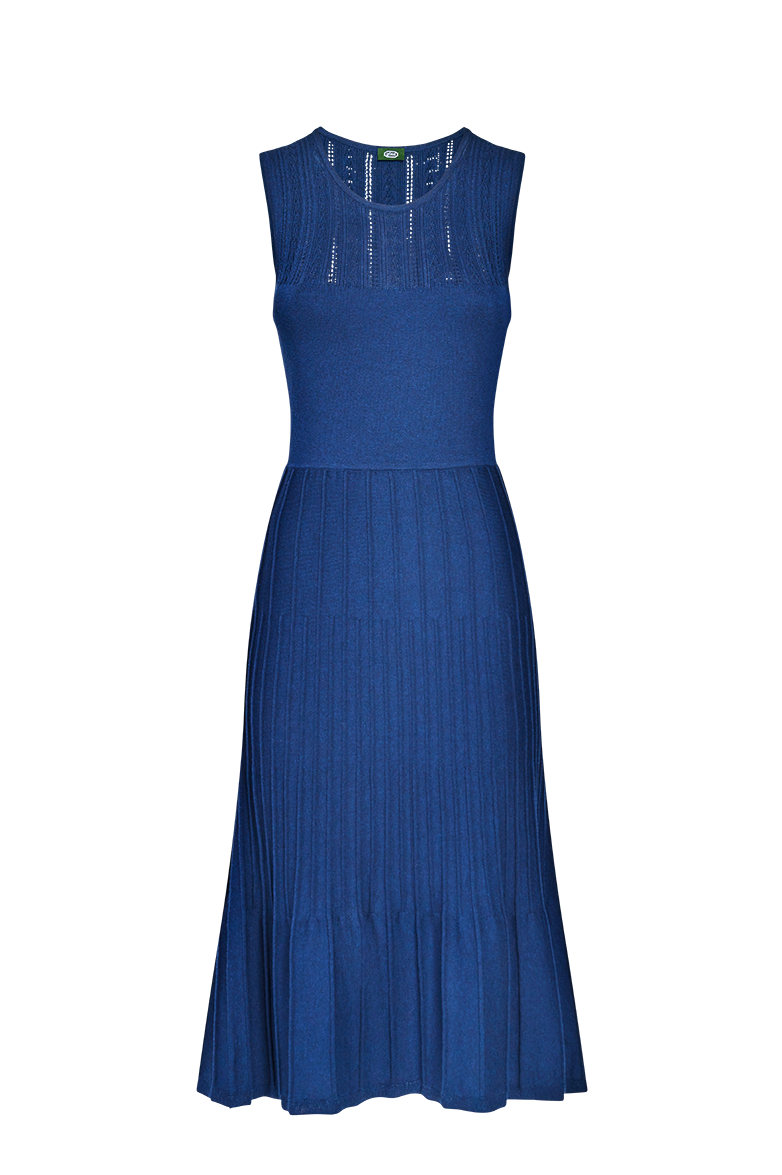 g-ssl-tailliertes-strickkleid-damen-baumwolle-blau-ajourmuster image 1