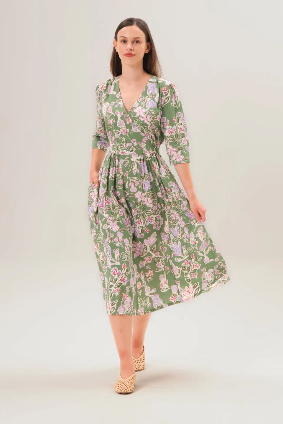 felicitas-damen-kleid-kathena-langes-sommerkleid-mit-v-ausschnitt image 1
