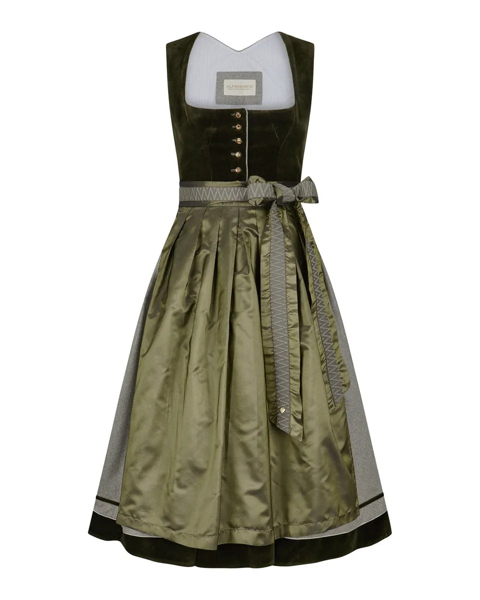 alpenherz-dirndl-ivy-samt-dirndl-oliv-mit-knopfleiste image 1