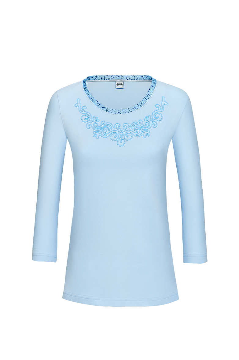 g-ssl-shirt-mit-floraler-wolldocht-stickerei-blau-damen image 1