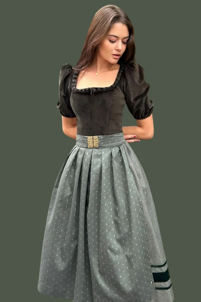 alpenherz-samtdirndl-mona-mit-puffarm-oliv-70-cm image 1