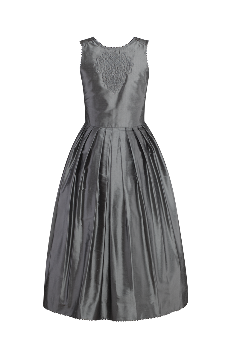 g-ssl-dirndl-glanz-und-glamour-seiden-dirndl-midi-grau-schwarz image 2