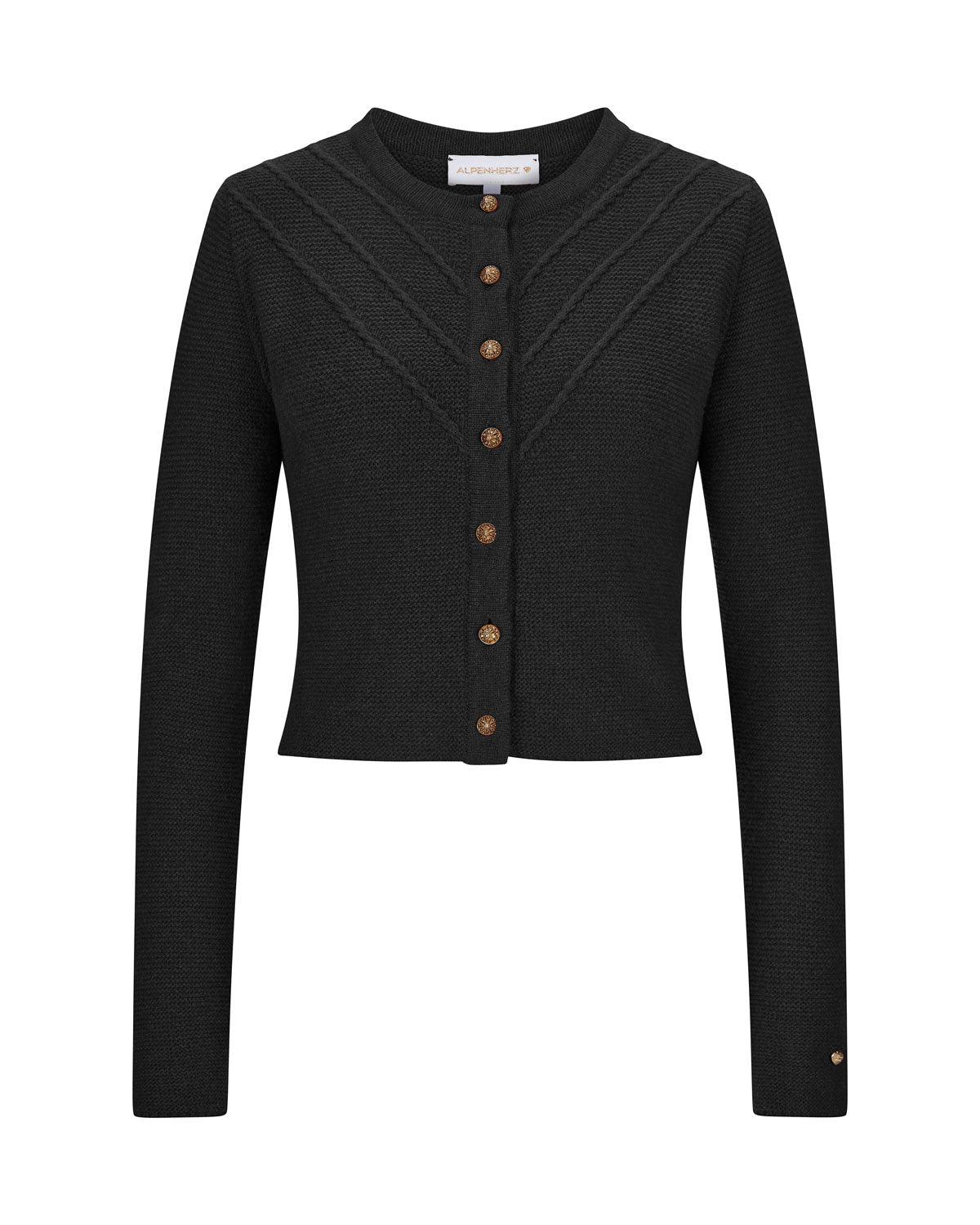 alpenherz-trachten-strickjacke-elanie-in-schwarz-mit-goldkn-pfen image 1