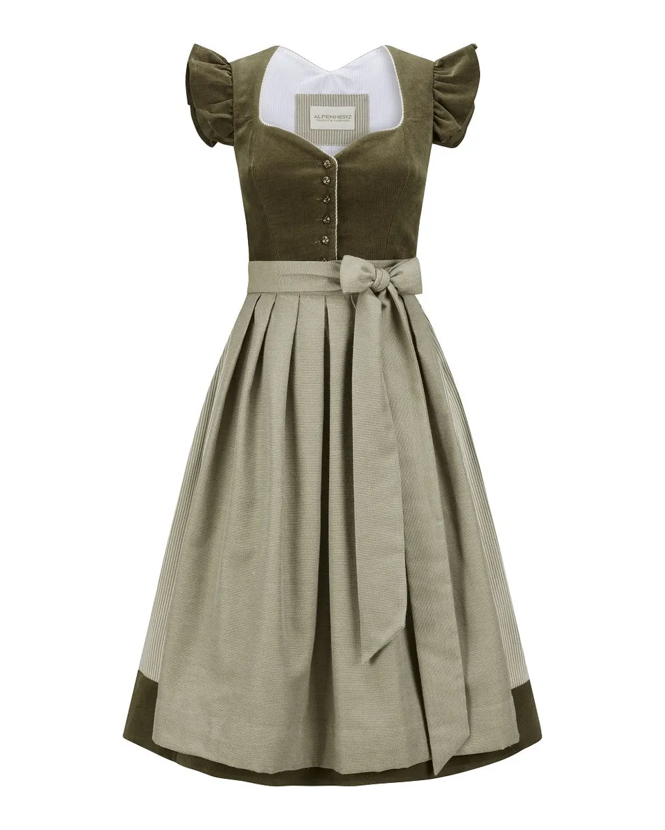 alpenherz-dirndl-marie-cord-dirndl-oliv-mit-abnehmbarem-fl-gelarm image 1