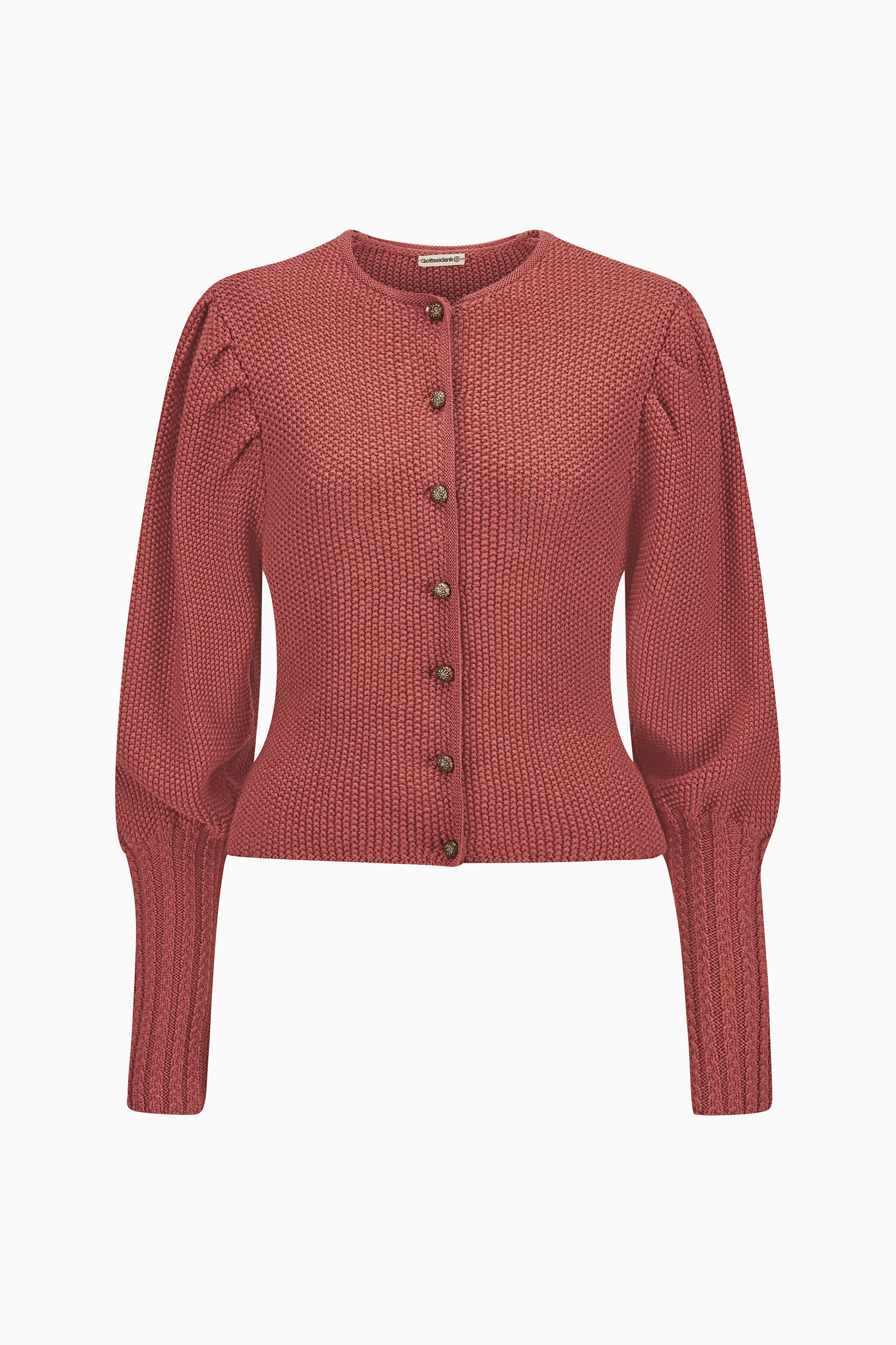 gottseidank-damenstrickjacke-gisela-uni-mit-rundhals-und-puff-rmeln image 1