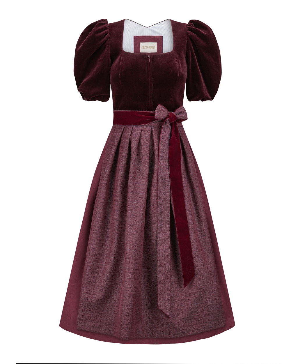 alpenherz-samtdirndl-mona-mit-puffarm-70-cm-dunkelrot image 1