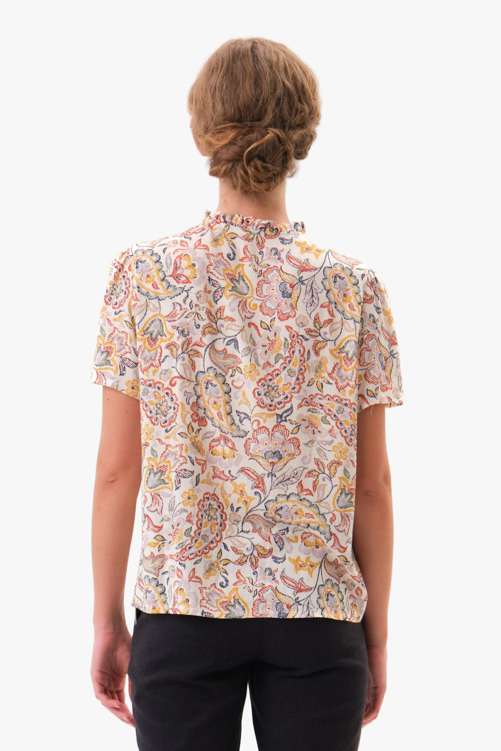 felicitas-banu-damen-bluse-kurzarm-printbluse-mit-stehkragen-und-r-schen image 2