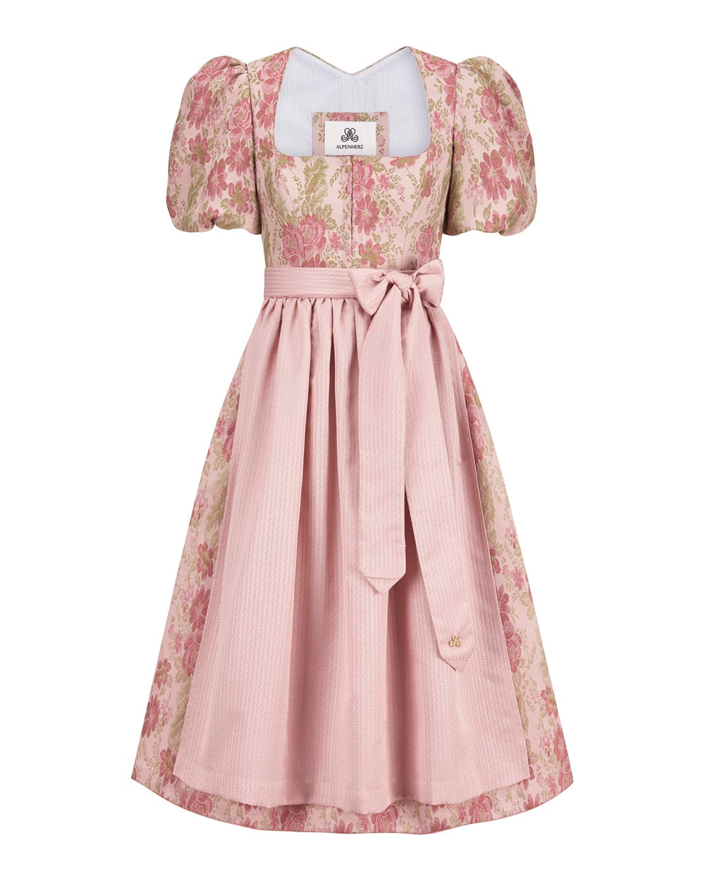 alpenherz-dirndl-barbara-puffarm-dirndl-in-rosa-floral-jacquard image 2