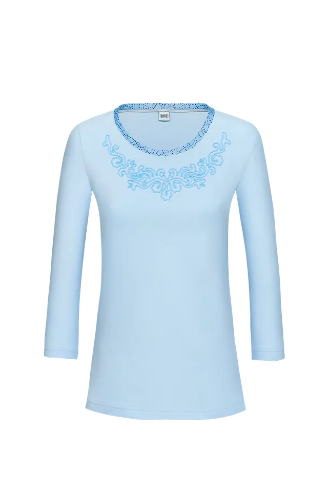 g-ssl-shirt-mit-floraler-wolldocht-stickerei-blau-damen image 1