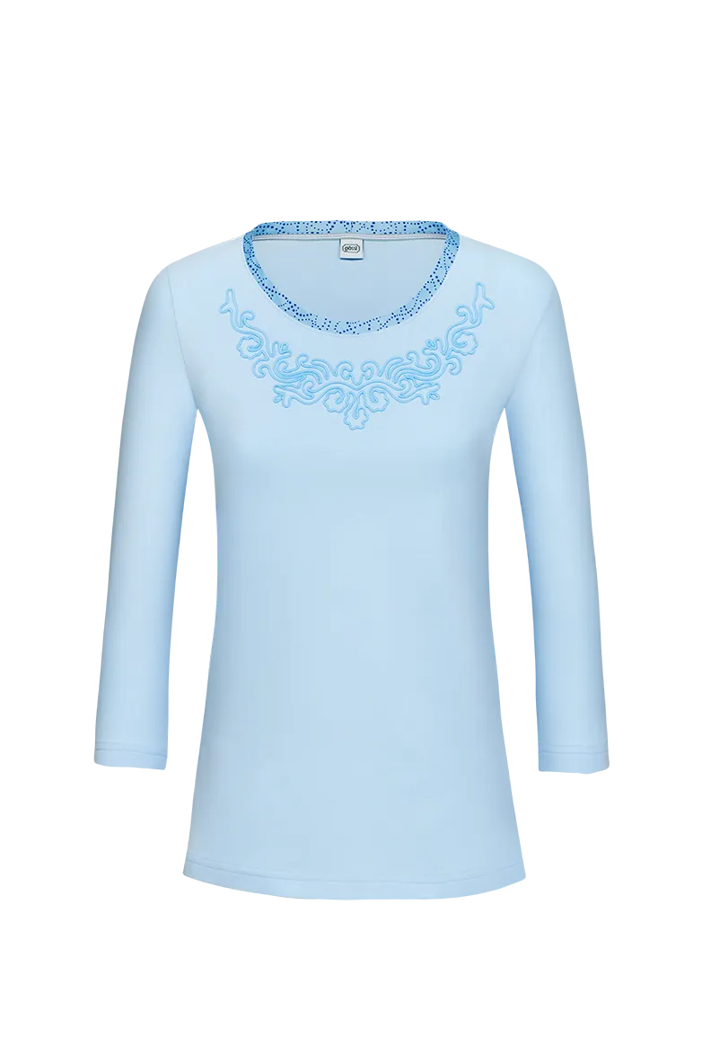 g-ssl-shirt-mit-floraler-wolldocht-stickerei-blau-damen image 1