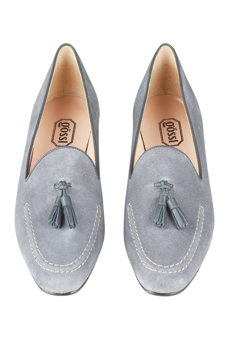 g-ssl-klassiker-slipper-aus-veloursleder-grau-schwarz-mit-quasten image 1