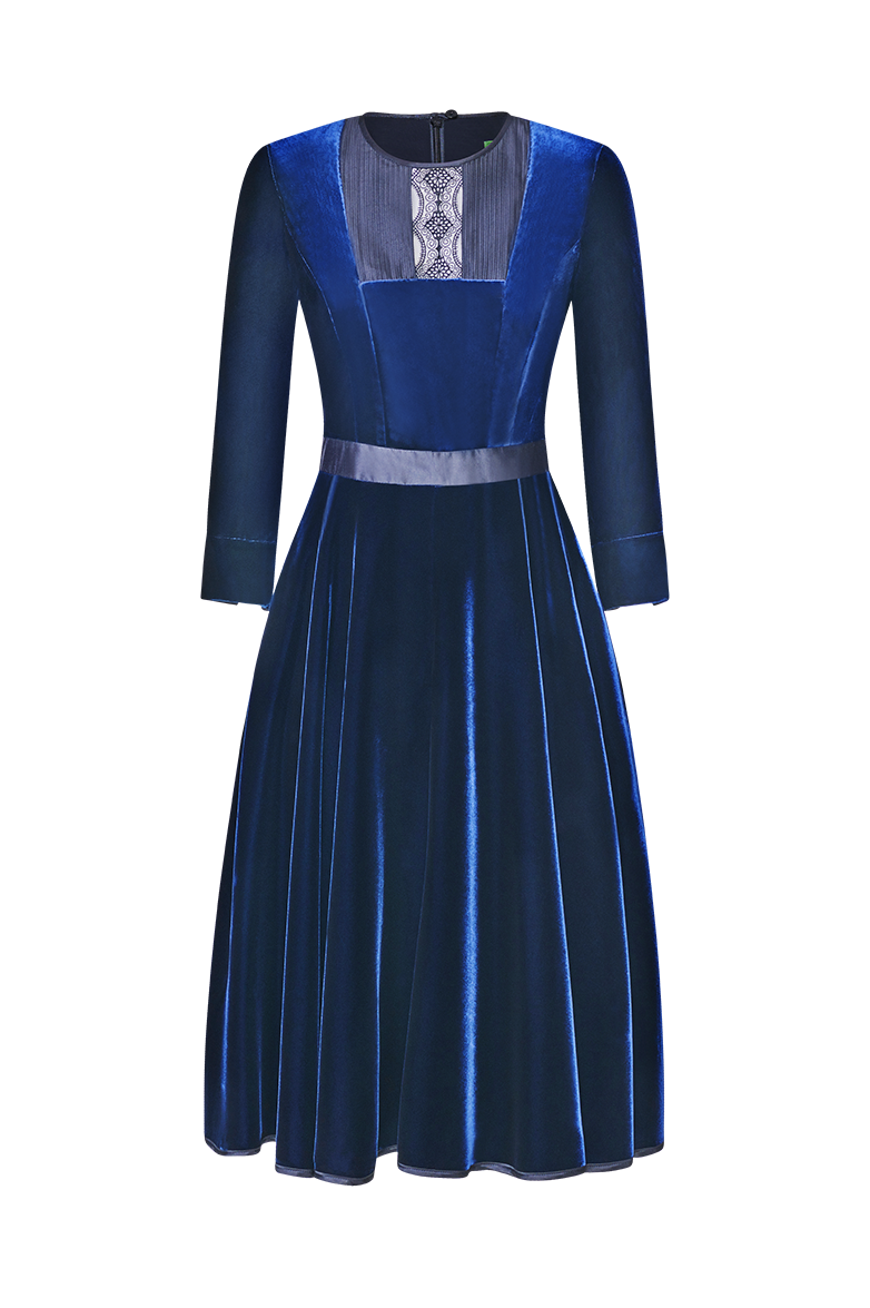 g-ssl-samtkleid-damen-kleid-blau-viskosesamt-dupionseide image 1