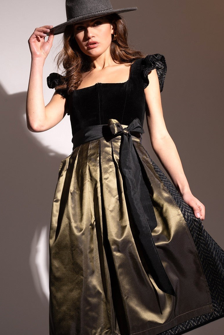 alpenherz-dirndl-velvet-samt-dirndl-schwarz-oliv-mit-fl-gel-rmchen image 3