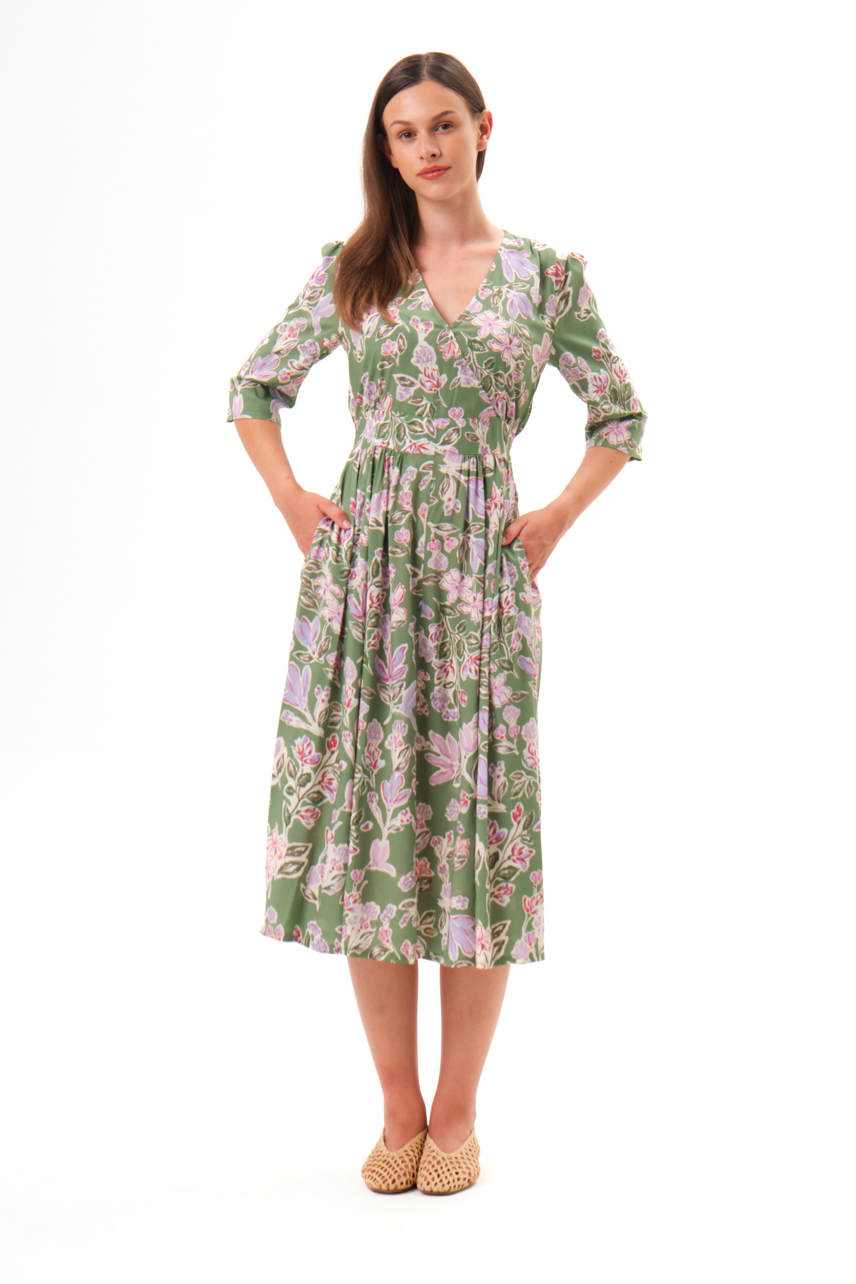 felicitas-damen-kleid-kathena-langes-sommerkleid-mit-v-ausschnitt image 4