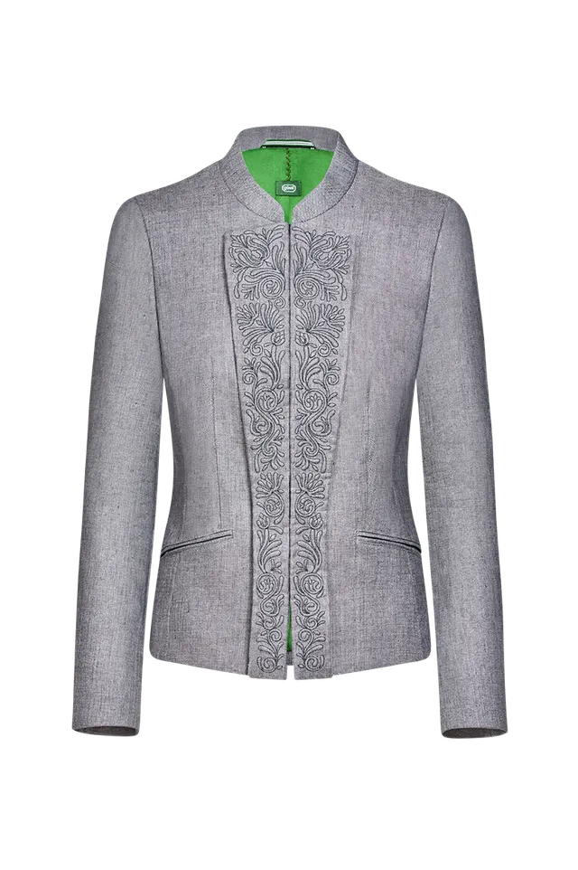 g-ssl-jacke-mit-lederhosen-stickerei-damen-leinenjacke-grau-schwarz image 1