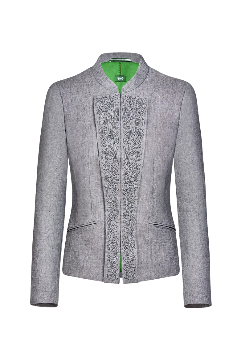 g-ssl-jacke-mit-lederhosen-stickerei-damen-leinenjacke-grau-schwarz image 1
