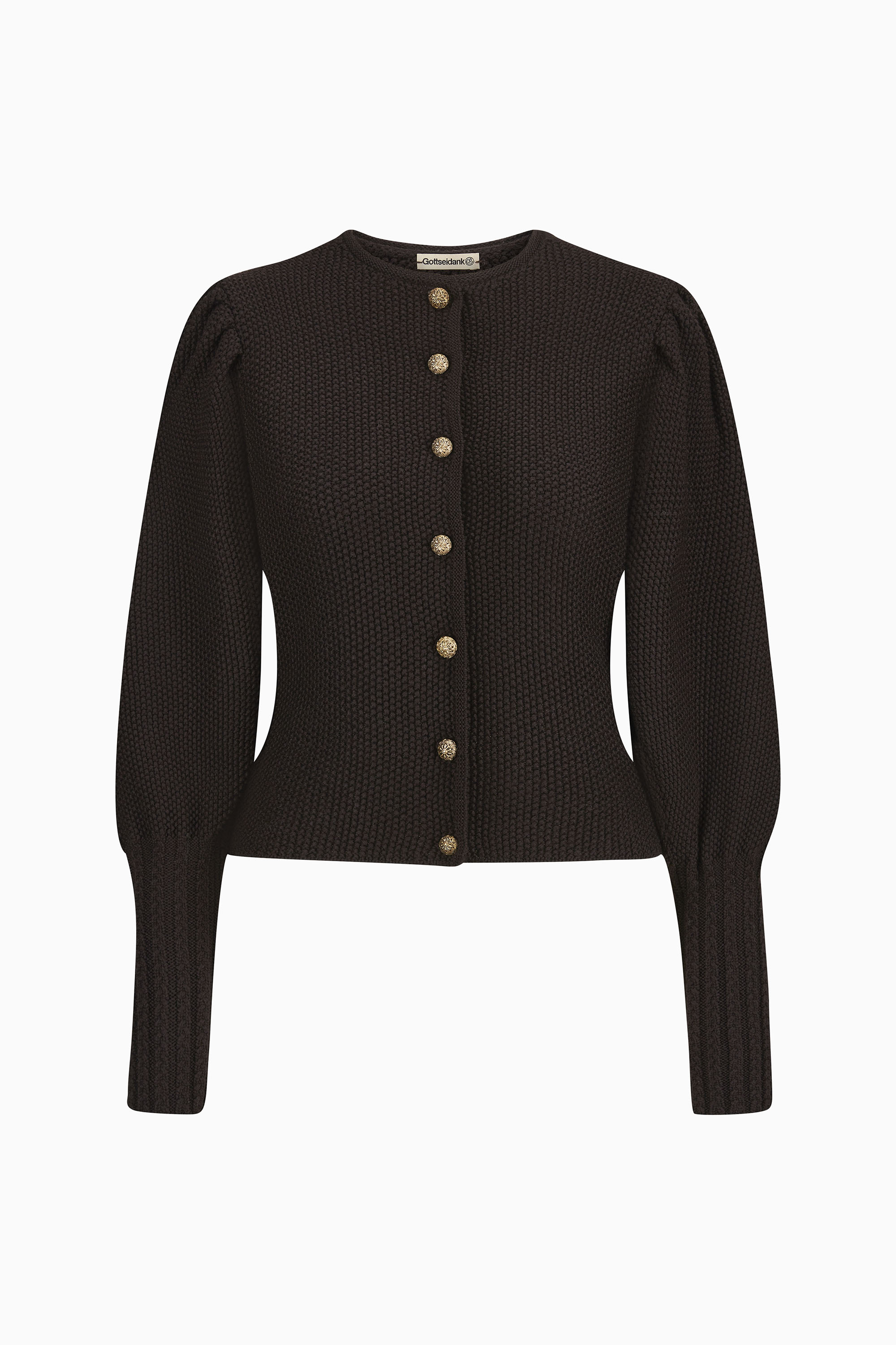 gottseidank-damenstrickjacke-gisela-uni-rundhals-mit-puff-rmeln-3 image 1